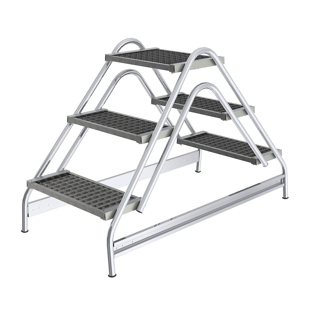 Scala a palchetto in alluminio – MUNK, gradini in griglia di acciaio, salita da due lati, 3 gradini-2