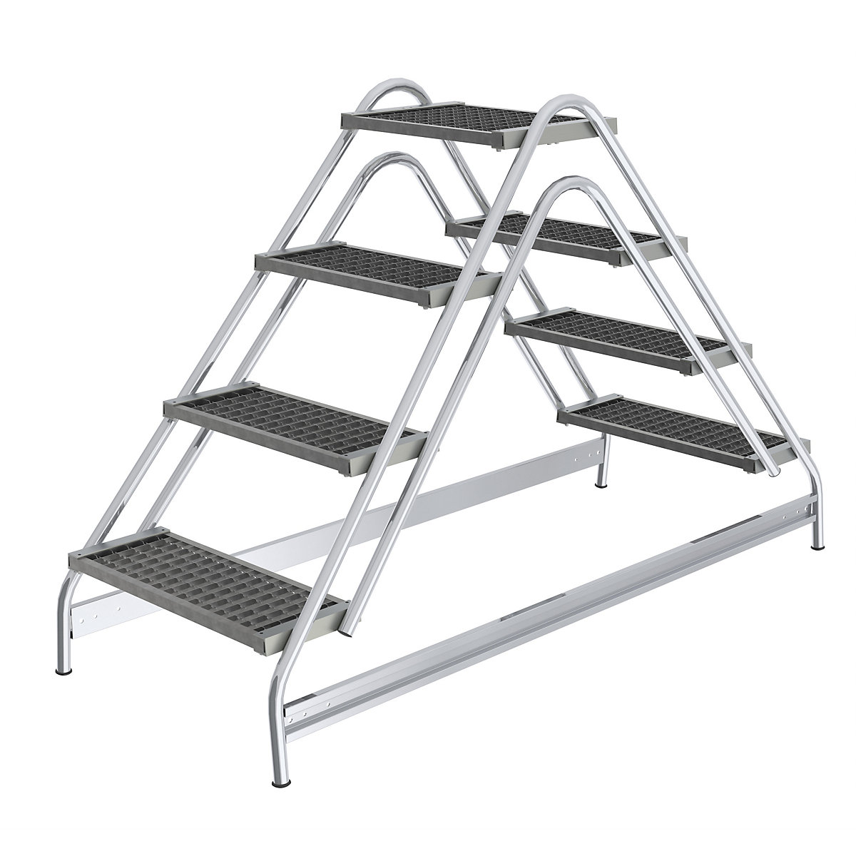 Scala a palchetto in alluminio – MUNK, gradini in griglia di acciaio, salita da due lati, 4 gradini-3