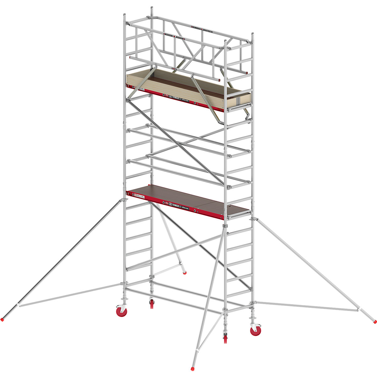 Trabattello mobile RS TOWER 41 stretto – Altrex, piattaforma in legno, lunghezza 1,85 m, altezza di lavoro 6,20 m-6