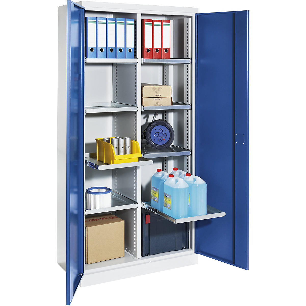 EUROKRAFTpro Materialschrank: Breite 950 mm, 8 Ausziehböden, 1