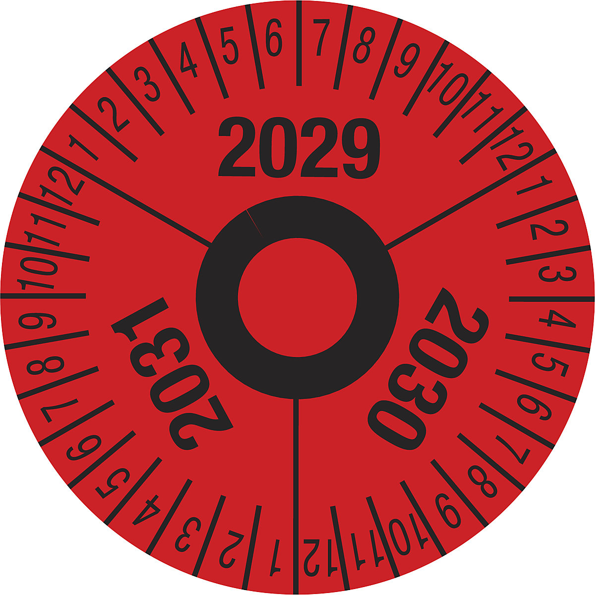 Etiqueta de inspección, varios años, en rojo
