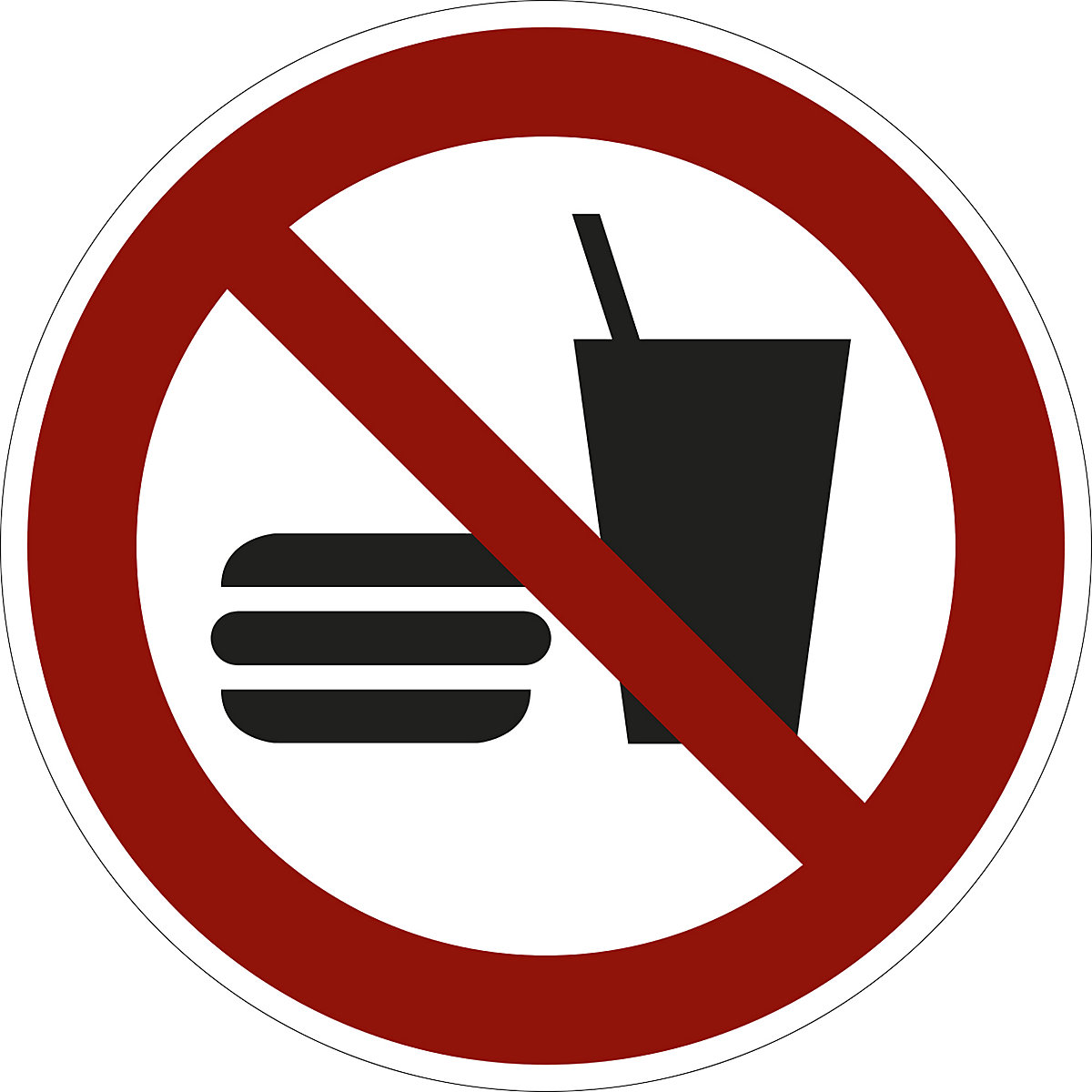 Señal de prohibición, prohibido comer y beber, UE 10 unid., lámina, Ø 200 mm