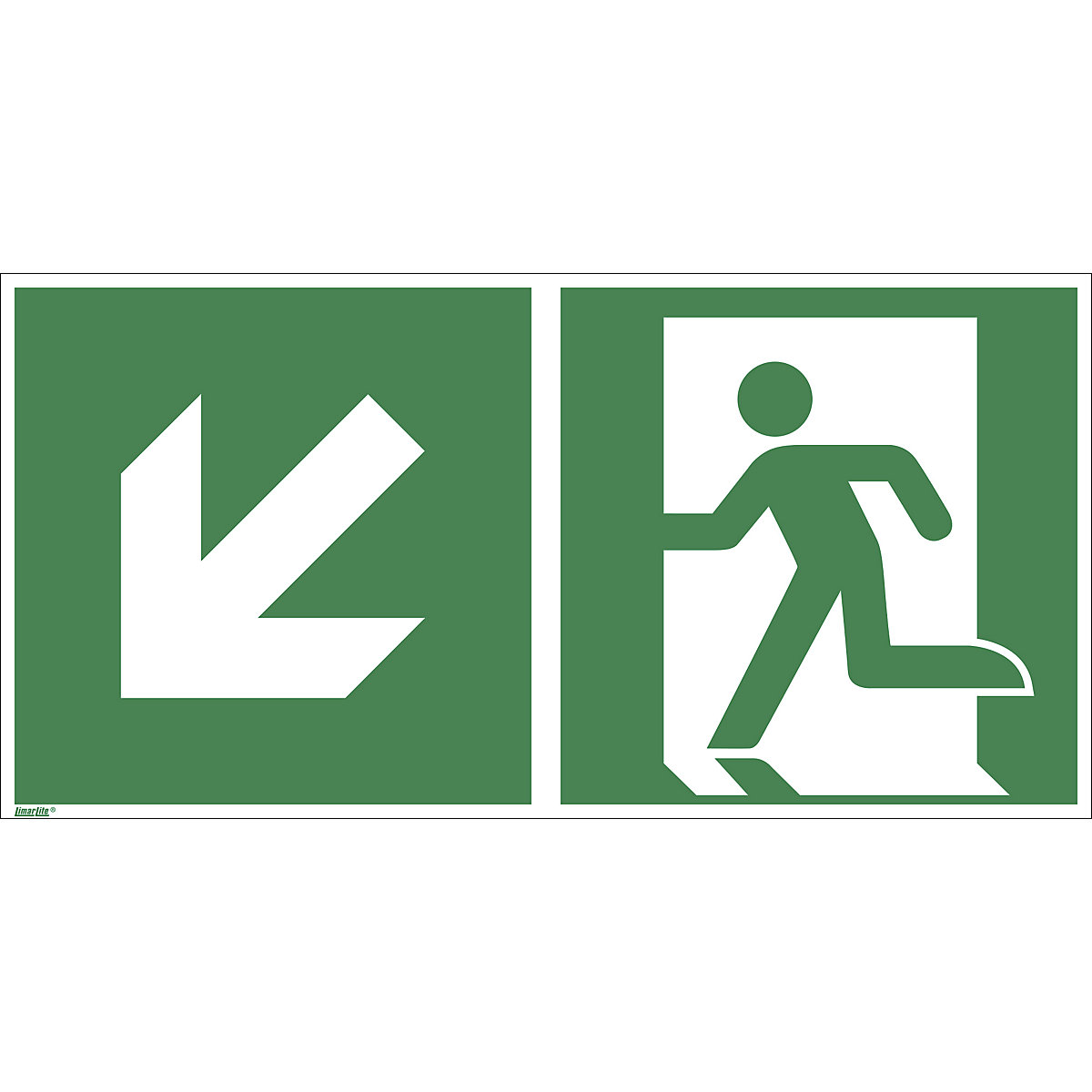 Salidas de emergencia, hacia abajo a la izquierda, UE 10 unid., aluminio, 300 x 150 mm