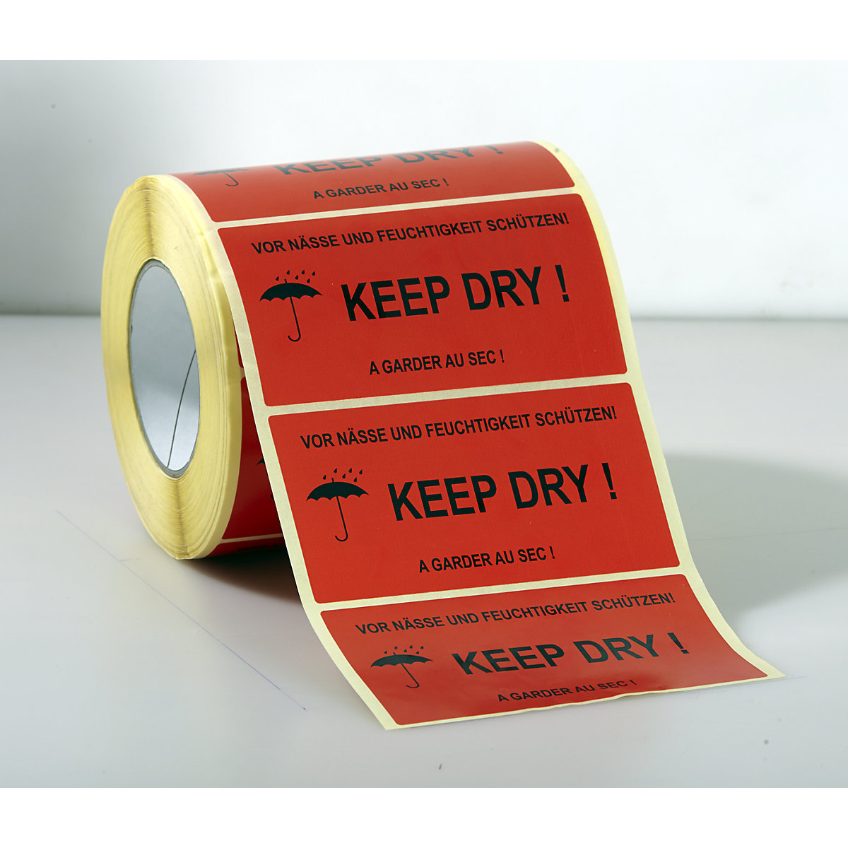 Warning label, pack of 1000 on a roll, ''Keep dry!'' imprint