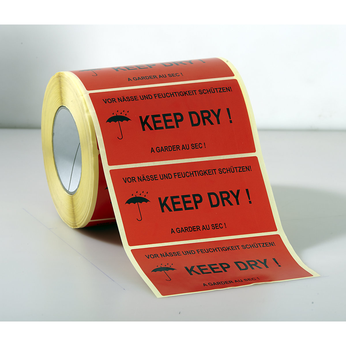 Warning label, 1000 labels per roll, pack of 6 rolls, ''Keep dry!'' imprint-5