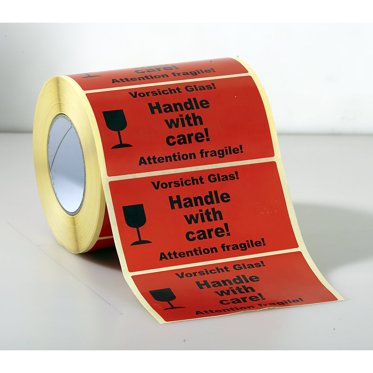 Warning label, 1000 labels per roll, pack of 6 rolls, ''Handle with care!'' imprint-3