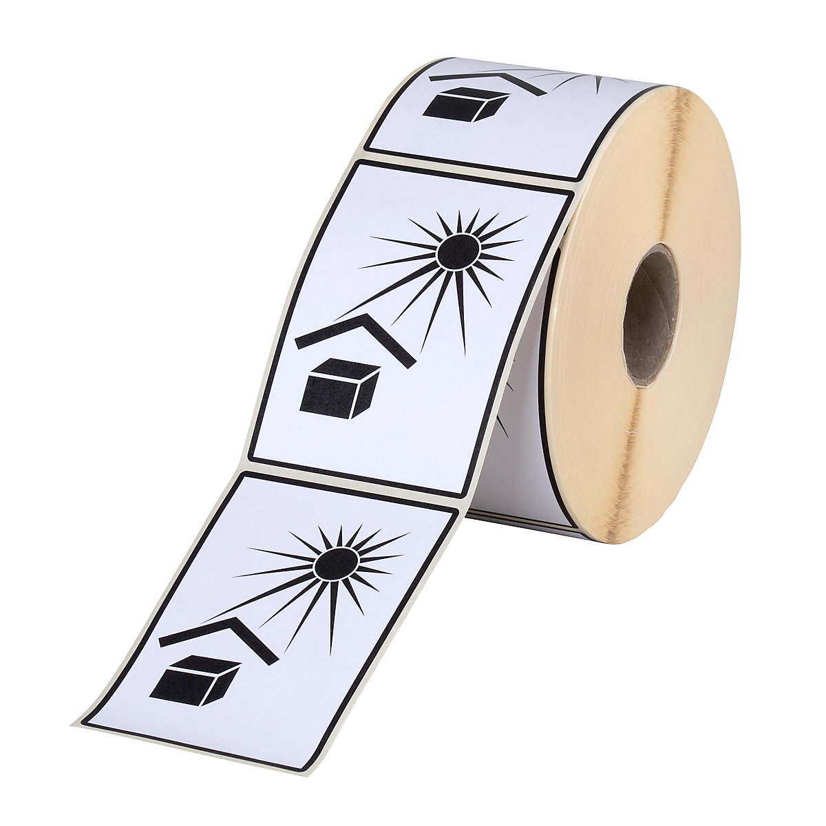 Warning labels, self-adhesive, pack of 1000 on a roll, with sun symbol imprint-4