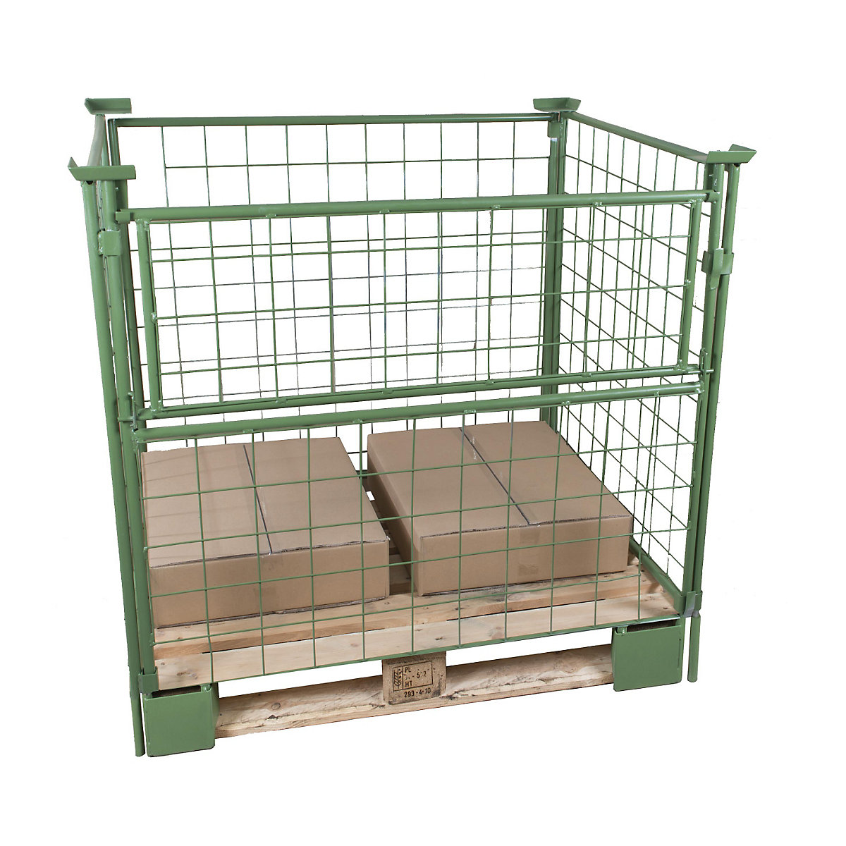 Pallet frame, effective height 800 mm, for stacking, WxL 800 x 1200 mm, 1 long side can be half folded