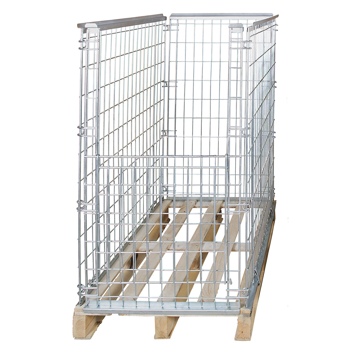 Mesh stacking frame for EURO pallet – ratioform, with drop gate on 1 front wall, effective height 1160 mm-1