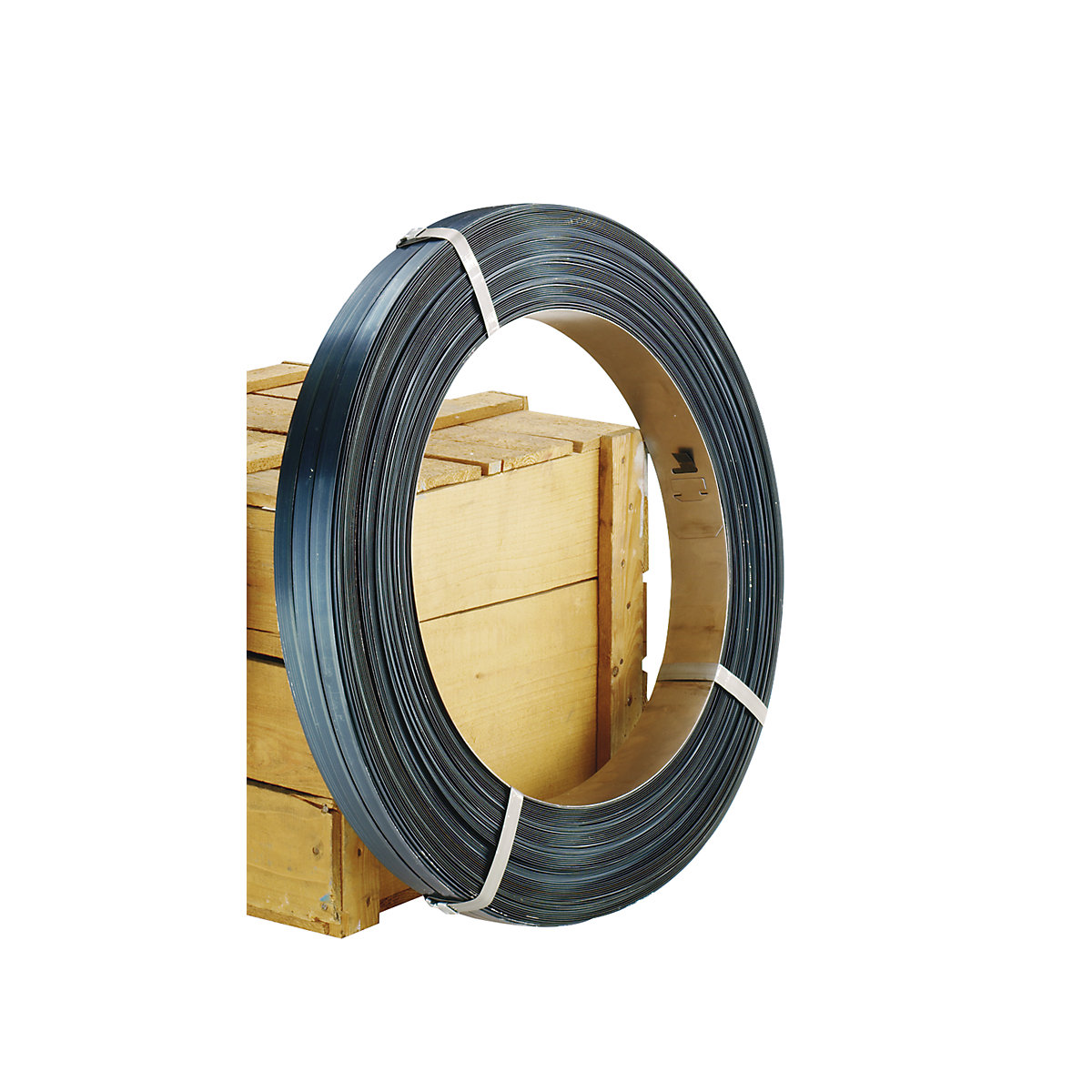 Steel strapping, for strap dispensers, oscillating coil, waxed and blued, strap width 13 mm-4