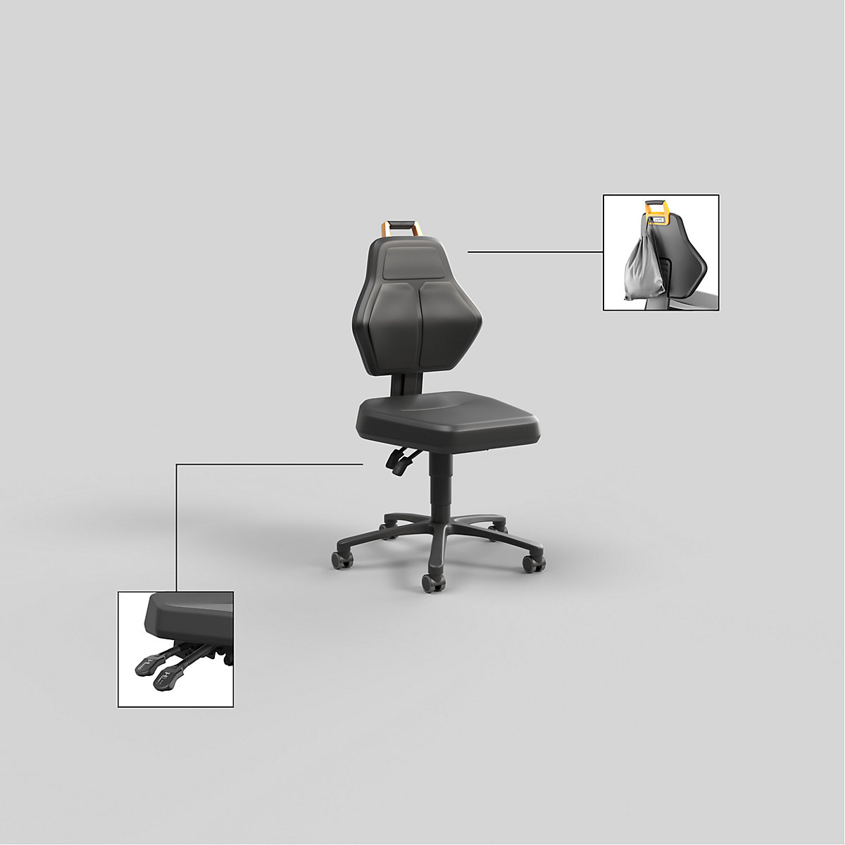 Sedia girevole da lavoro, nero – eurokraft pro (Foto prodotto 6)-5