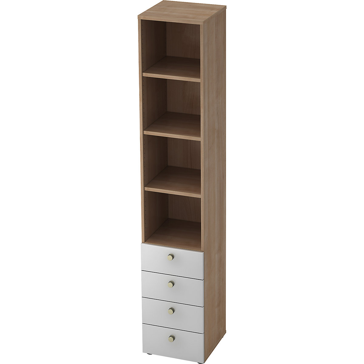EUROKRAFTpro – ANNY Dulap mixt, 3 polițe, 4 sertare, decor nuc / argintiu aluminiu