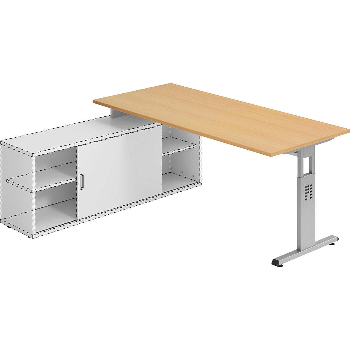 Pisalna miza za postavitev ob omarico FINO, ŠxG 1800 x 800 mm, imitacija bukve-6