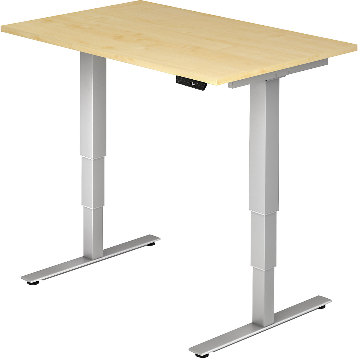 UPLINER-2.0 Pisalna miza za stoječe delo, električna nastavitev višine, ogrodje z nogami v obliki črke T, širina 1200 mm, imitacija javorja