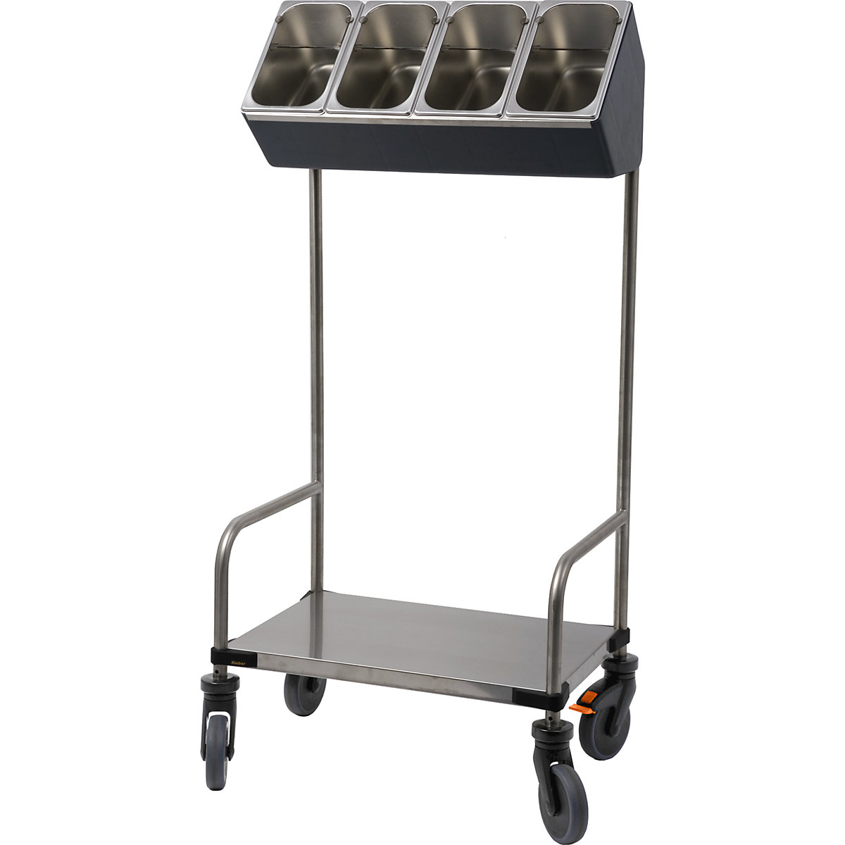 Carrello in acciaio inox per vassoi e posate