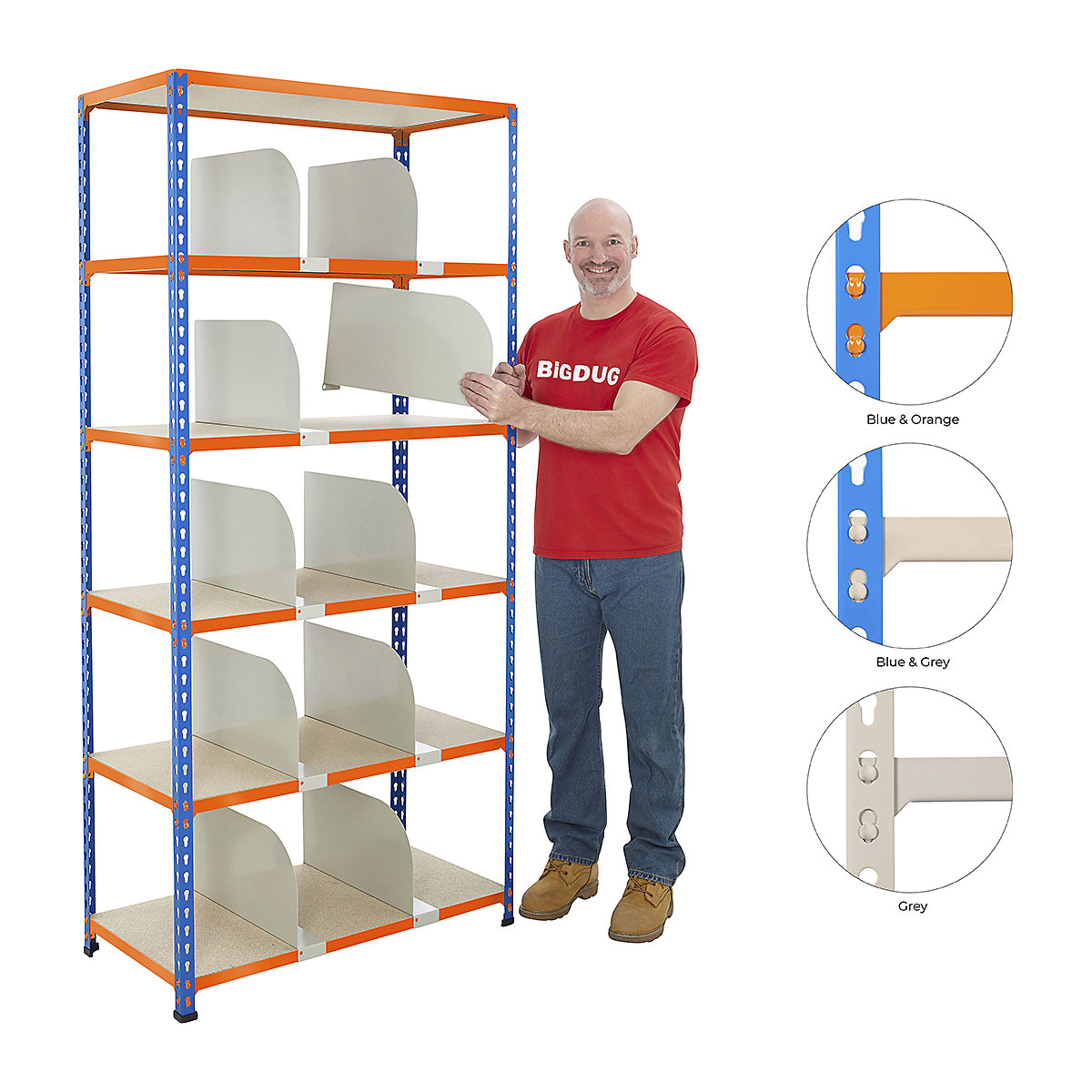 BiG340 1980mm High Shelving With Chipboard Shelves & 10 Dividers
