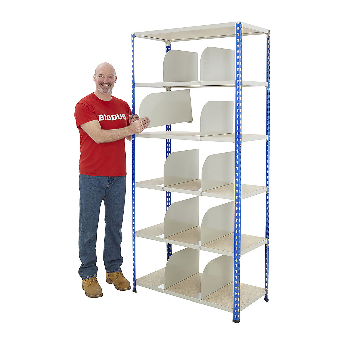 BiG340 1980mm High Shelving With Chipboard Shelves & 10 Dividers (Product illustration 4)-3