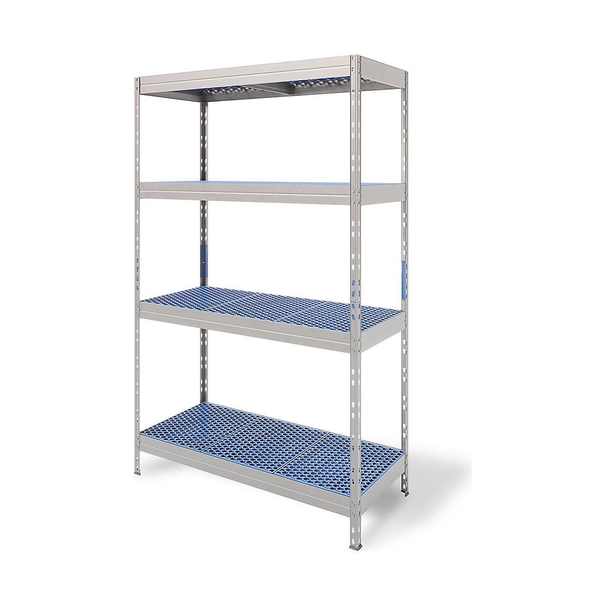 BiGDUG Essentials Gastro Shelving, BiGDUG Essentials Gastro Shelving, BiGDUG Essentials Gastro Shelving 1800h x 1100w x 500d, Aluminum & Blue, 4 Levels, 175kg UDL-4
