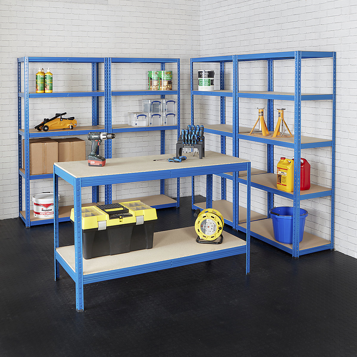 4x Garage Shelving Units & Adjustable Workbench Storage Kit