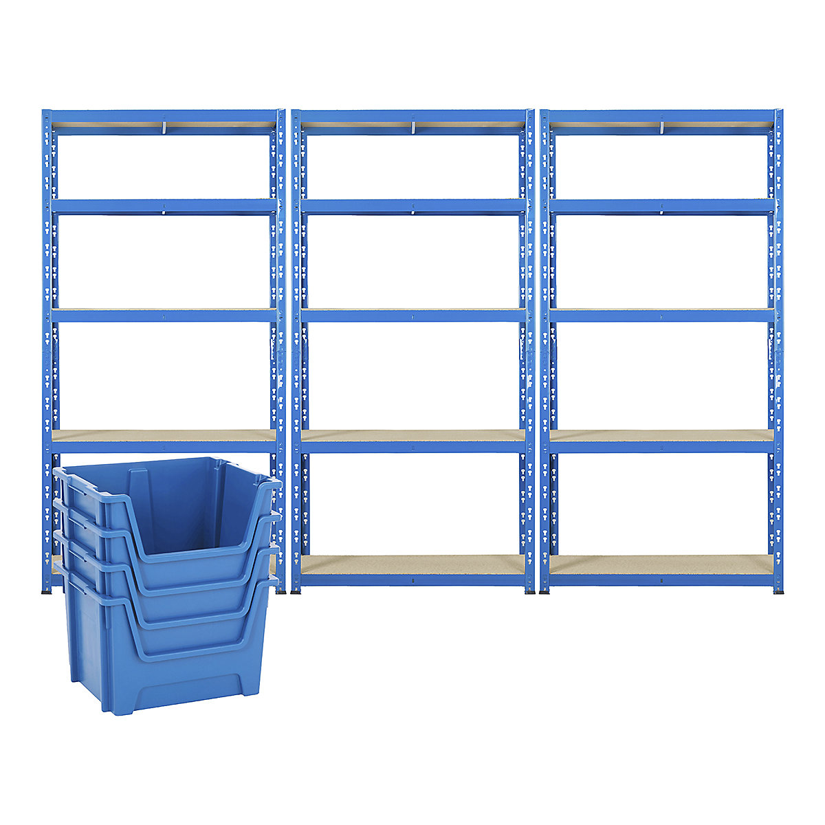 BiGDUG Garage 200kg Shelving Mega Deal, BiGDUG Garage 200kg Shelving Mega Deal, 3x BiGDUG Garage 200kg Shelving, 1790h x 900w x 300d mm, Blue, With 4 Blue Stacking Pick Bins-17