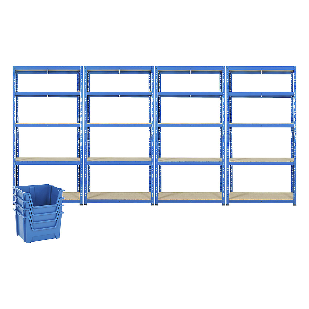 BiGDUG Garage 200kg Shelving Mega Deal, BiGDUG Garage 200kg Shelving Mega Deal, 4x BiGDUG Garage 200kg Shelving, 1790h x 900w x 450d mm, Blue, With 4 Blue Stacking Pick Bins-6