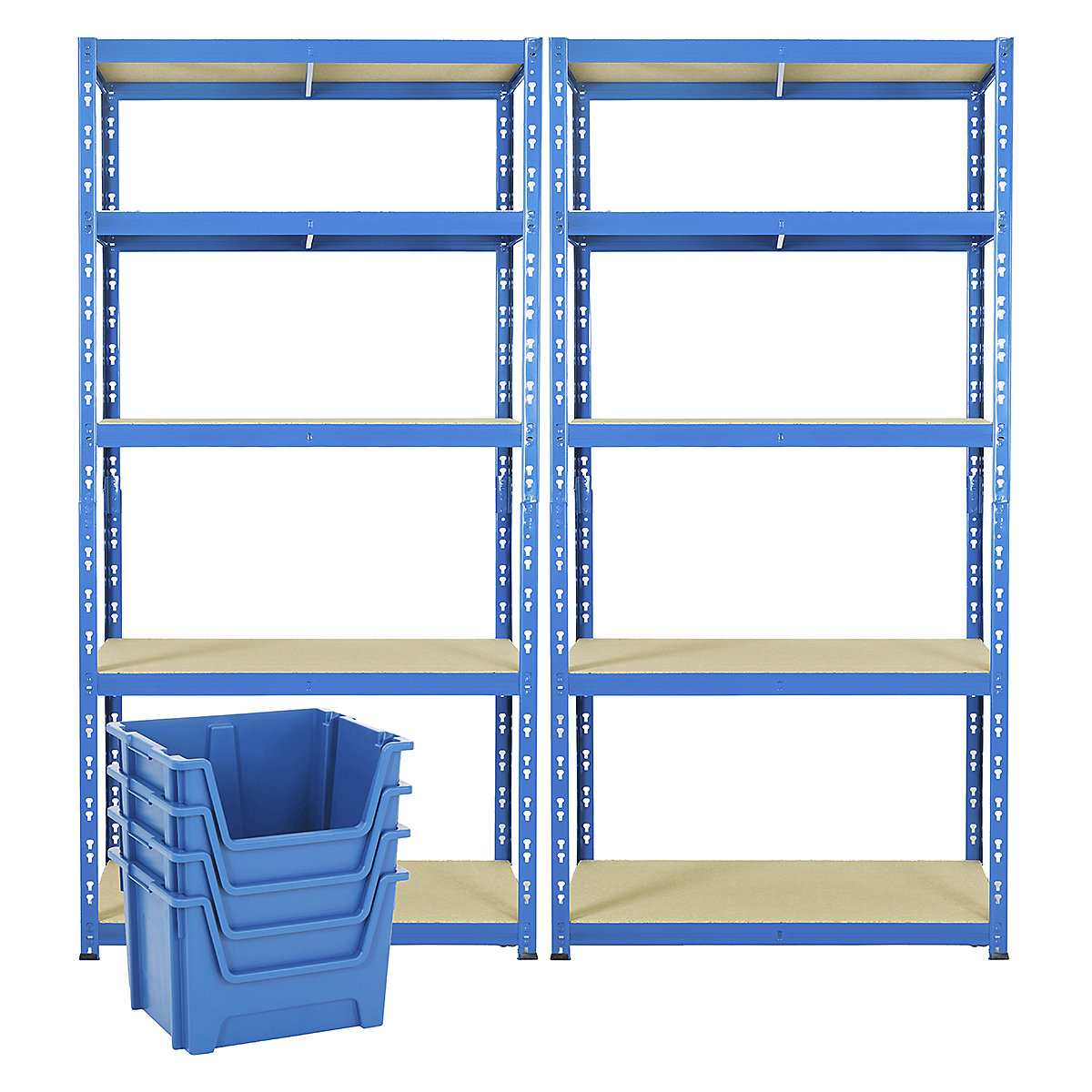 BiGDUG Garage 200kg Shelving Mega Deal, BiGDUG Garage 200kg Shelving Mega Deal, 2x BiGDUG Garage 200kg Shelving, 1790h x 900w x 600d mm, Blue, With 4 Blue Stacking Pick Bins-4