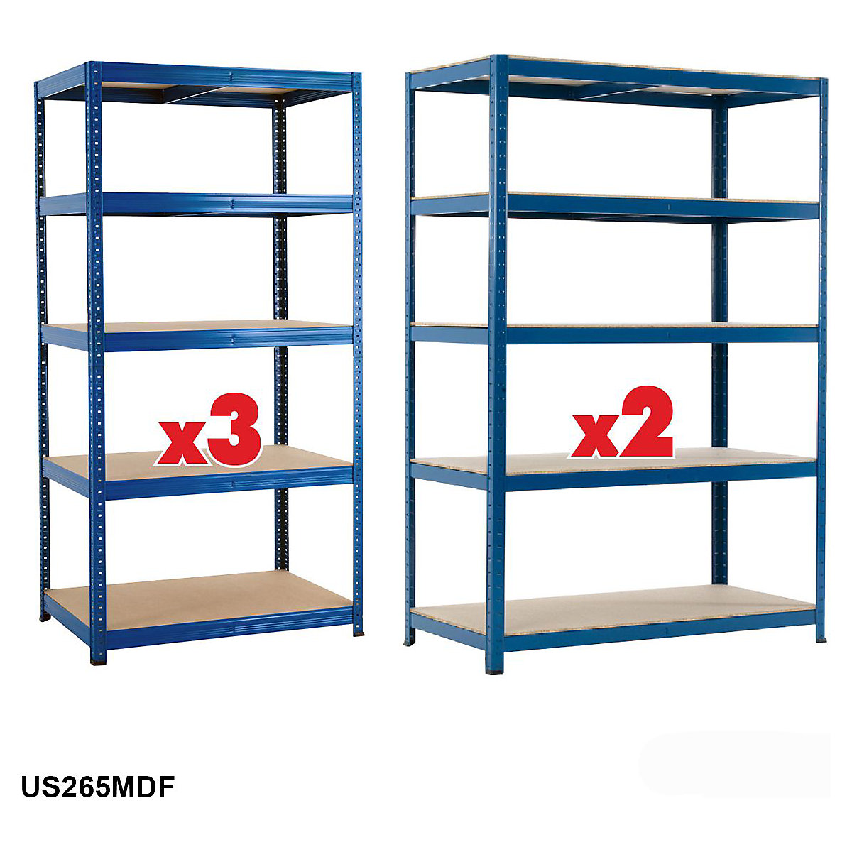 BiGDUG Essentials 265kg 5x Bay Shelving Kit, BiGDUG Essentials 265kg 5x Bay Shelving Kit, BiGDUG Essentials 265kg 5x Bay Shelving Kit | 3x 1780h x 900w x 600d mm & 2x 1780h x 1200w x 600d mm | 5 Levels | Blue | 265kg UDL-2