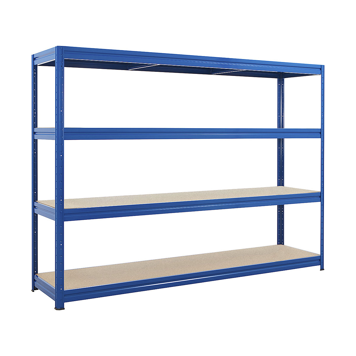 BiGDUG Essentials Longspan Shelving, BiGDUG Essentials Longspan Shelving, BiGDUG Essentials Longspan Shelving | 1770h x 2400w x 600d mm | Blue | 4 Levels | 15mm Chipboard | 450kg UDL-2
