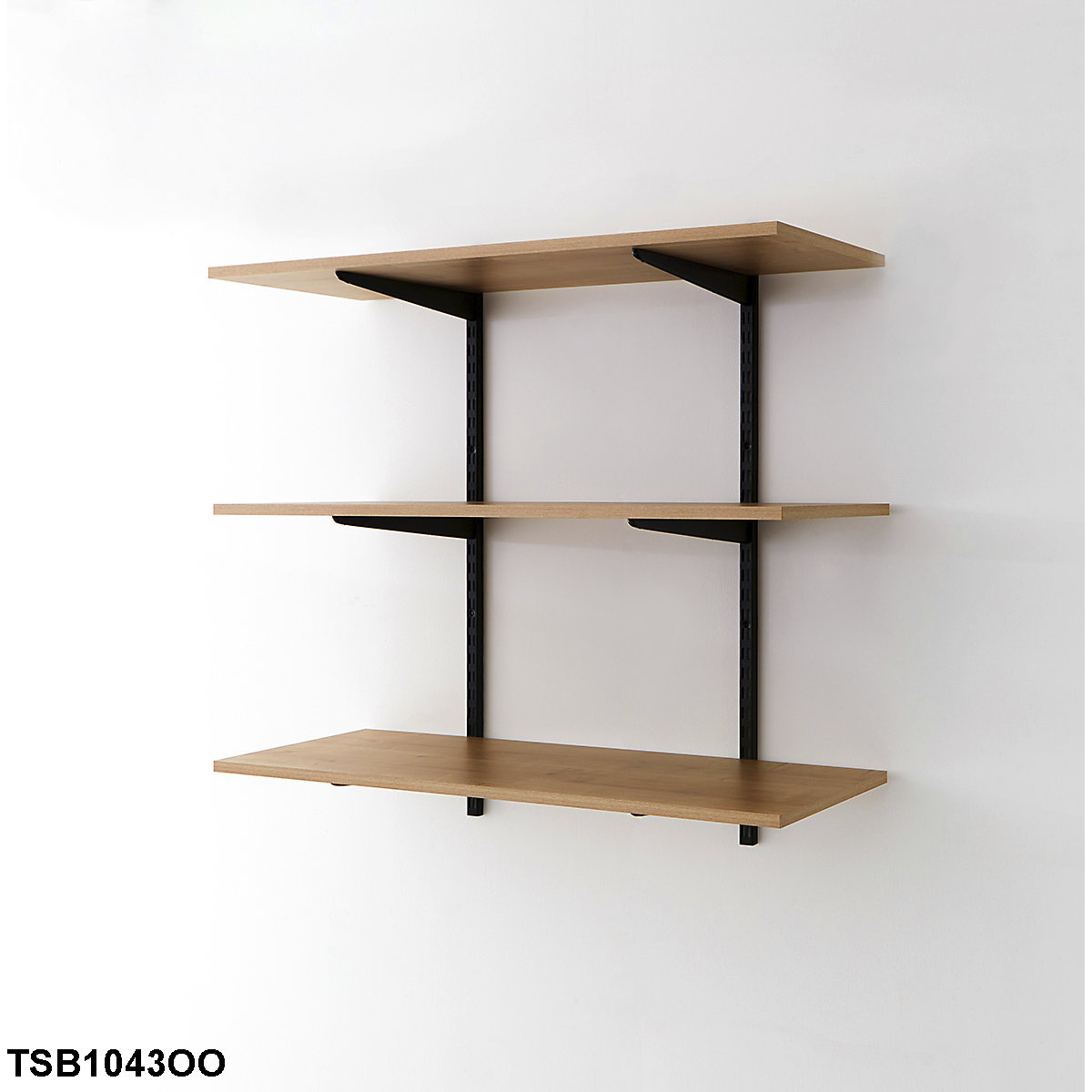 Office Wall Mounted Shelving Kits In Black With Oak Melamine Shelves (Product illustration 3)-2