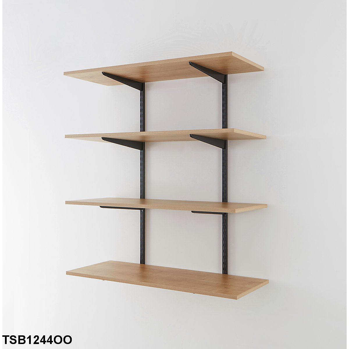 Office Wall Mounted Shelving Kits In Black With Oak Melamine Shelves (Product illustration 4)-3