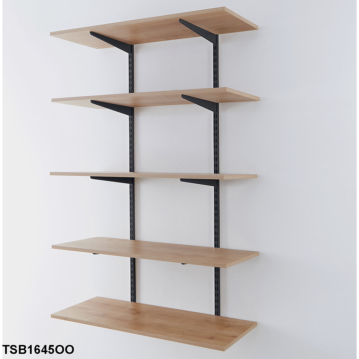 Office Wall Mounted Shelving Kits In Black With Oak Melamine Shelves (Product illustration 5)-4