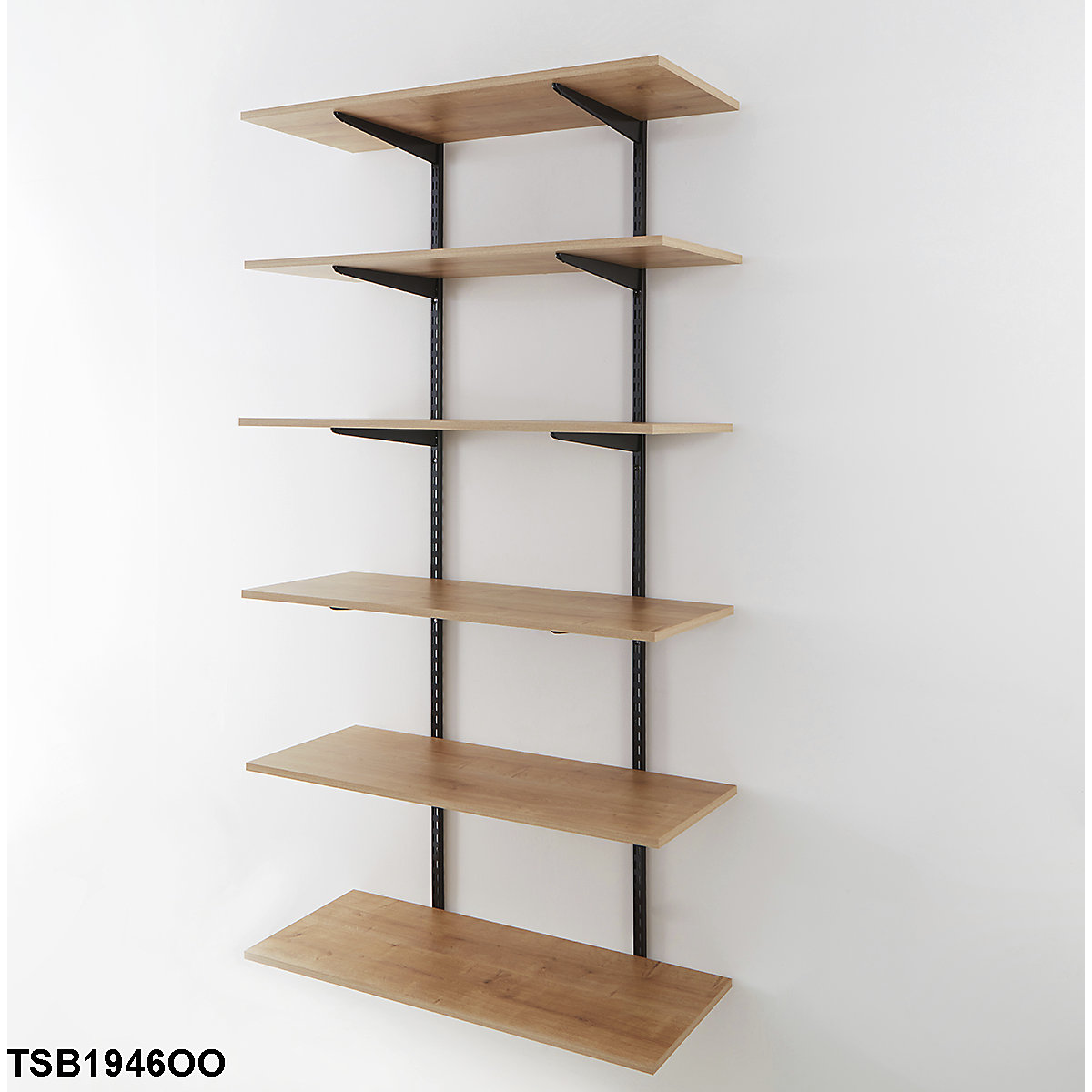Office Wall Mounted Shelving Kits In Black With Oak Melamine Shelves (Product illustration 6)-5