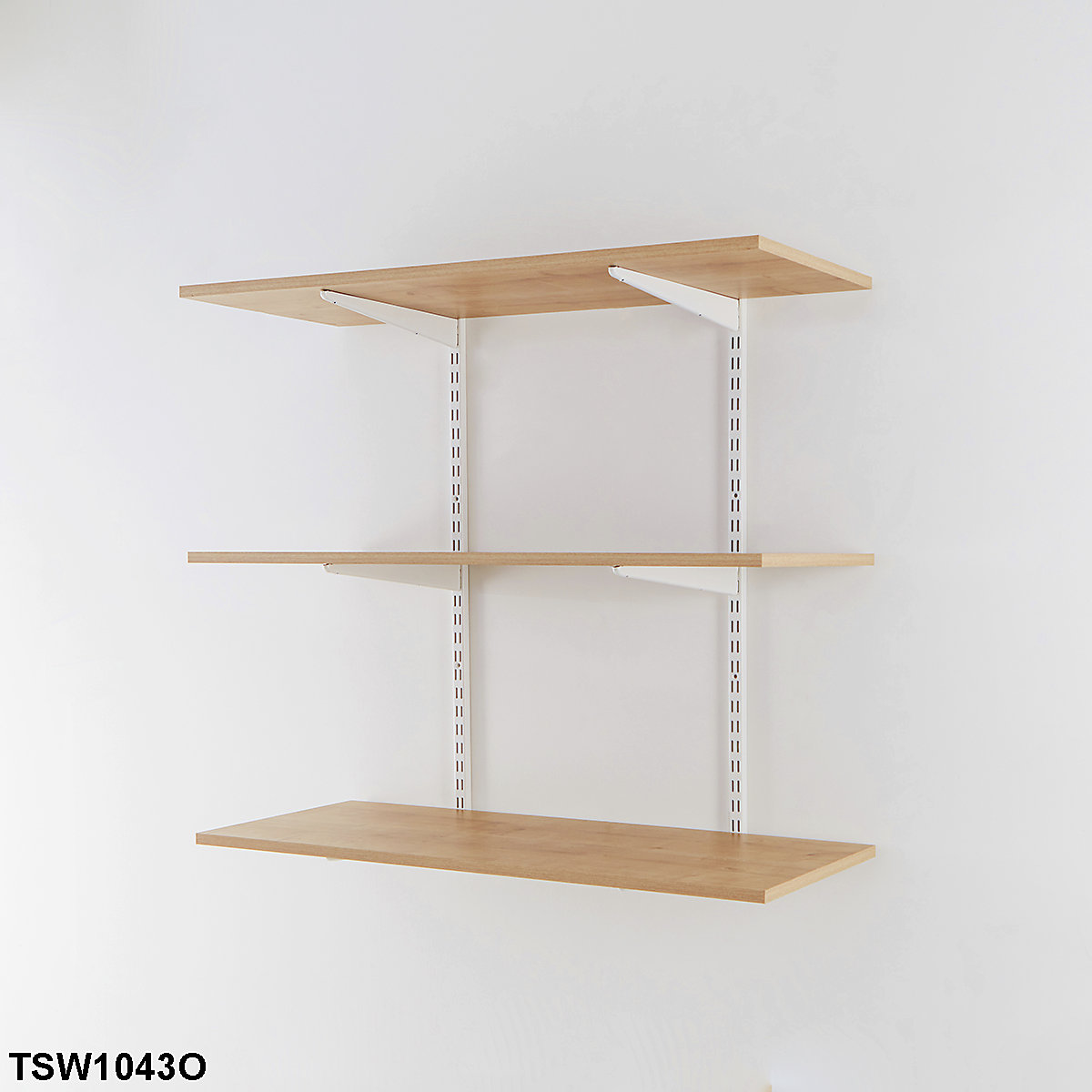 Office Wall Mounted Shelving Kits In White With Oak Melamine Shelves (Product illustration 3)-2