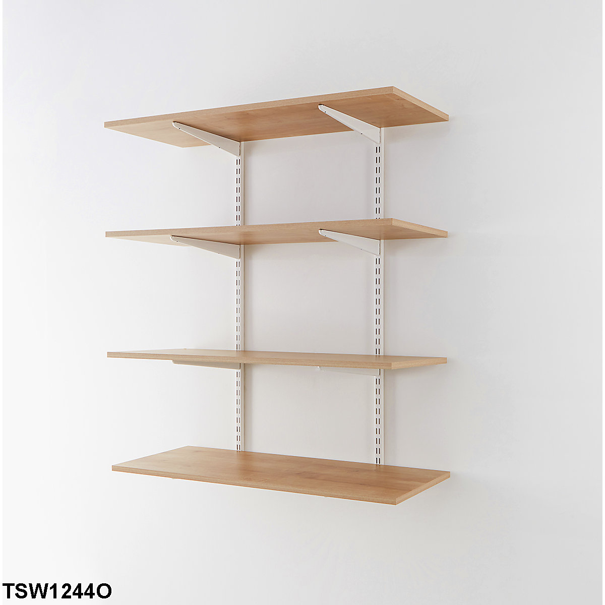 Office Wall Mounted Shelving Kits In White With Oak Melamine Shelves (Product illustration 4)-3