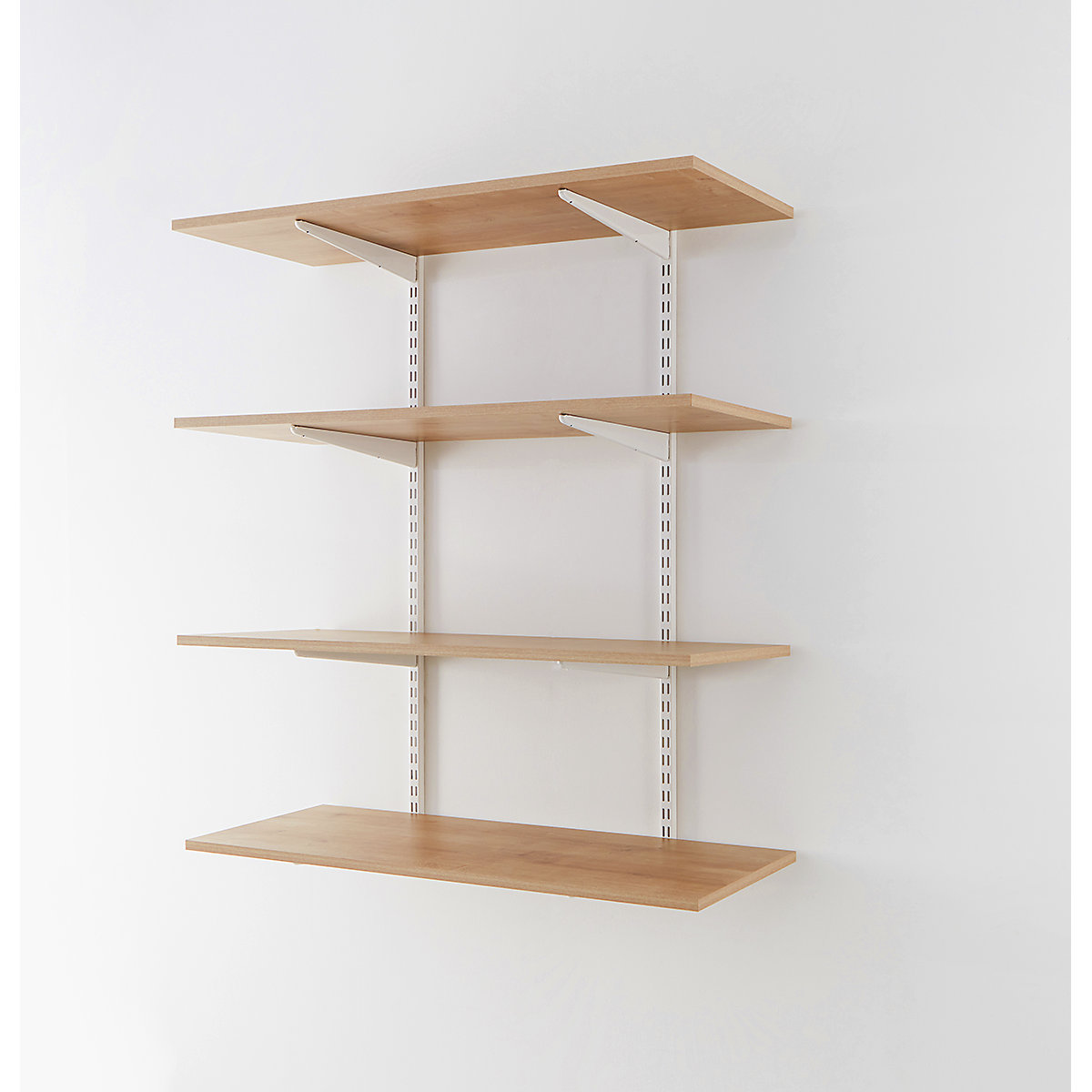 Office Wall Mounted Shelving Kits In White With Oak Melamine Shelves