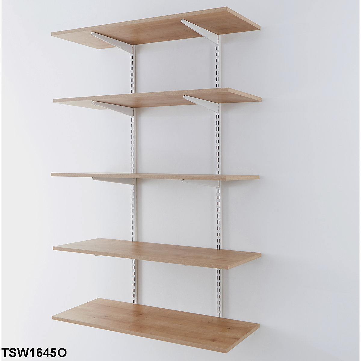 Office Wall Mounted Shelving Kits In White With Oak Melamine Shelves (Product illustration 5)-4