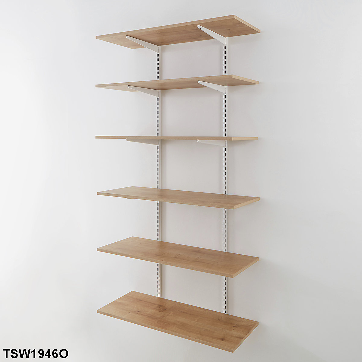 Office Wall Mounted Shelving Kits In White With Oak Melamine Shelves (Product illustration 6)-5