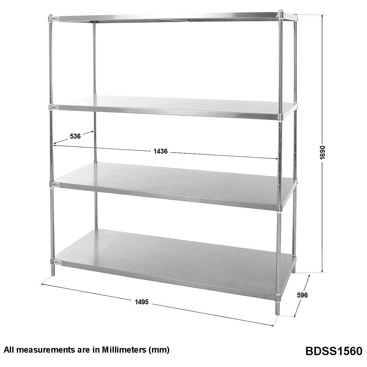 BiGDUG Stainless Steel Shelving with Solid Shelves (Product illustration 4)-3
