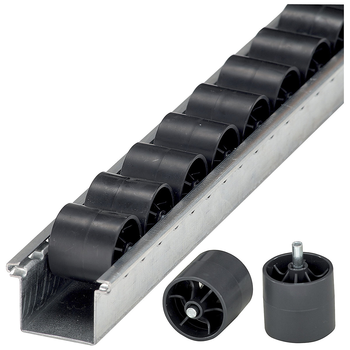 Medium Duty Roller Track with ESD Black Rollers & Steel Axle