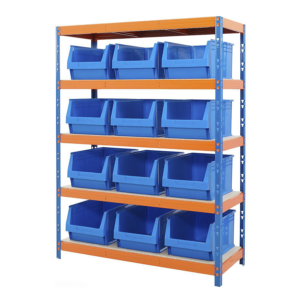 BiG400 Racking & Parts Bin Storage Solution, BiG400 Racking & Parts Bin Storage Solution, BiG400 Racking with Plastic Parts Bins | 1980h x 1525w x 610d mm | with 12x B60 Blue Bins | 400kg UDL | Blue & Orange-6