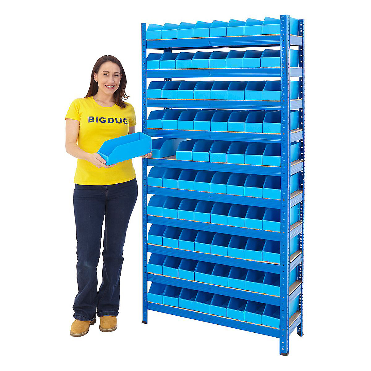 BiGDUG Essentials Shelving with Correx Plastic Parts Bins Kit