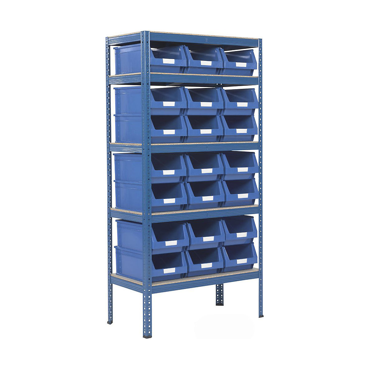 BiGDUG Essentials Shelving with Plastic Parts Bin Kit, BiGDUG Essentials Shelving with Plastic Parts Bin Kit, BiGDUG Essentials Shelving Unit | 1780h x 900w x 450d mm | 5 Levels | Blue | 265kg UDL with 21x B56 Blue Bins | 175h x 270w x 420d mm-6