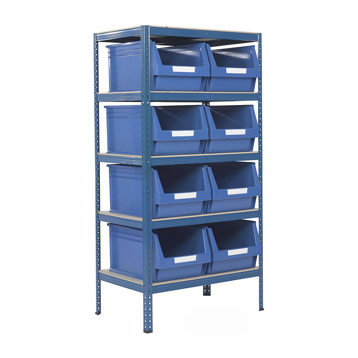 BiGDUG Essentials Shelving with Plastic Parts Bin Kit, BiGDUG Essentials Shelving with Plastic Parts Bin Kit, BiGDUG Essentials Shelving Unit | 1780h x 900w x 600d mm | 5 Levels | Blue | 265kg UDL with 8x B60 Blue Bins | 300h x 400w x 600d mm-8
