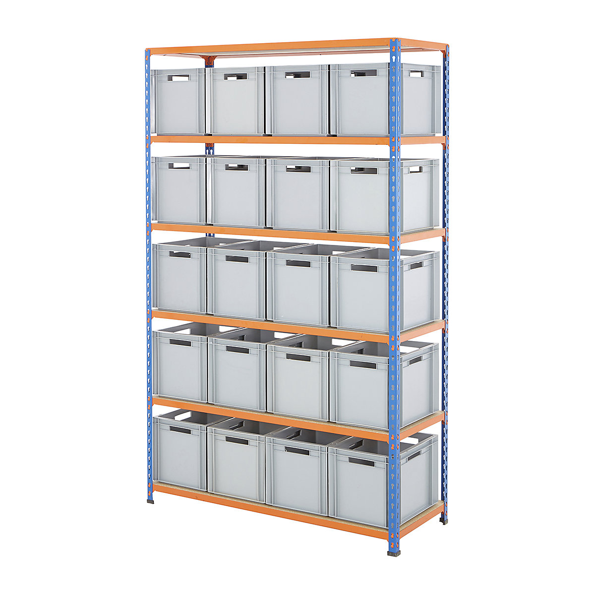 BiG340 Shelving & Euro Box Storage Solution, BiG340 Shelving & Euro Box Storage Solution, BiG340 Shelving | 1980h x 1220w x 455d mm | with 20x 25 Litre Euro Containers | 290h x 300w x 400d mm | 200kg UDL | Blue & Orange-8