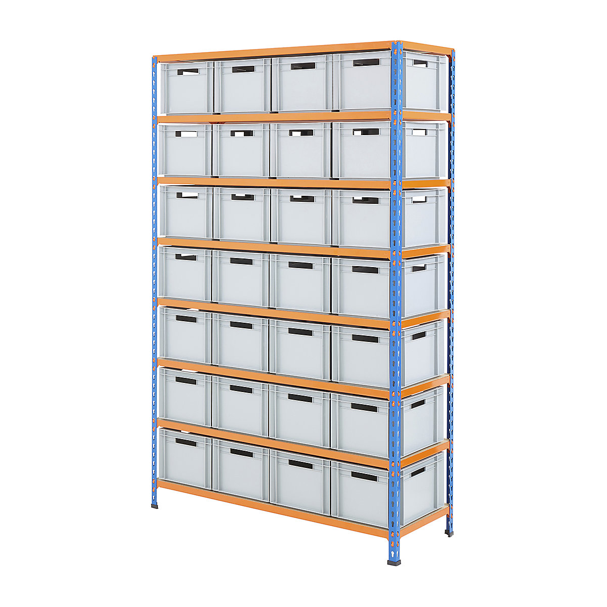 BiG340 Shelving & Euro Box Storage Solution, BiG340 Shelving & Euro Box Storage Solution, BiG340 Shelving | 1980h x 1220w x 455d mm | with 28x 20 Litre Euro Containers | 230h x 300w x 400d mm | 200kg UDL | Blue & Orange-9