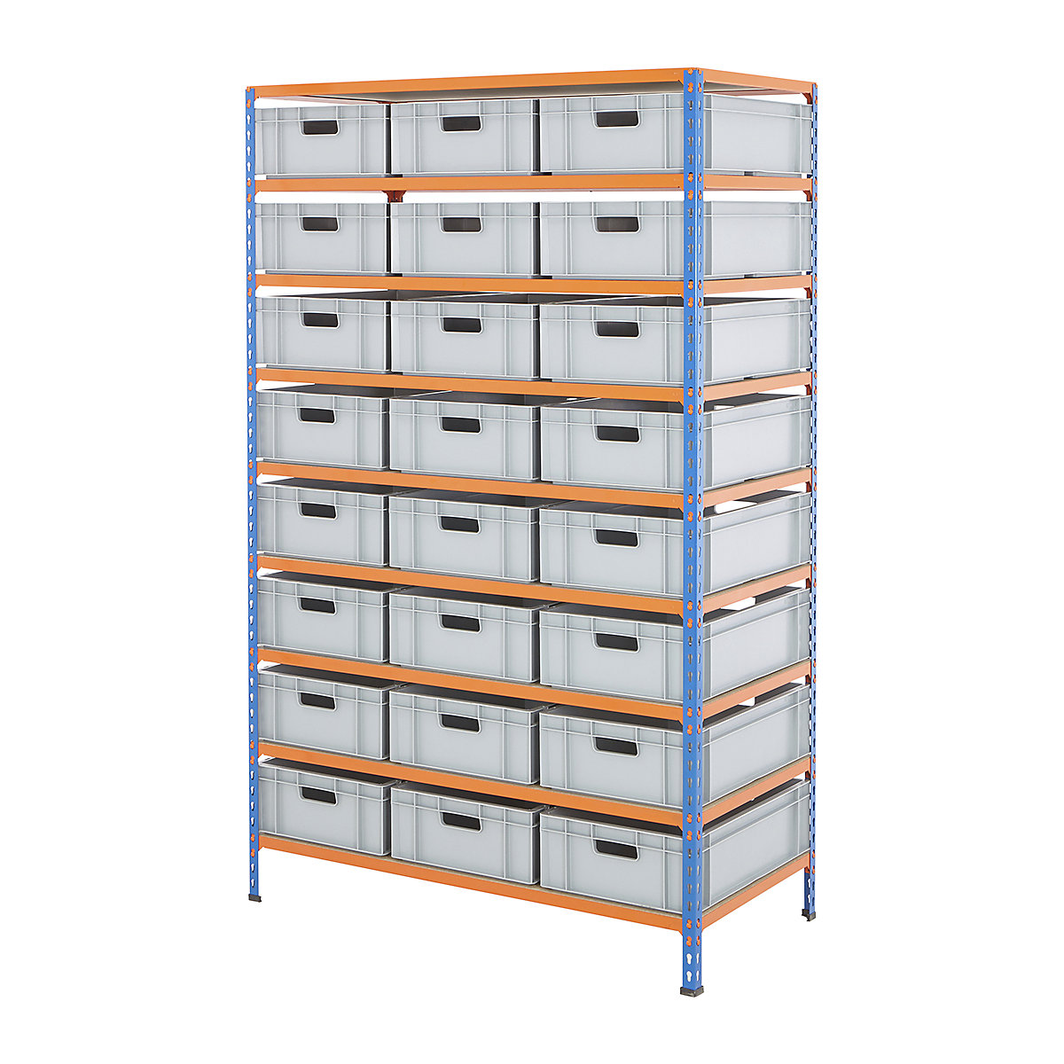 BiG340 Shelving & Euro Box Storage Solution, BiG340 Shelving & Euro Box Storage Solution, BiG340 Shelving | 1980h x 1220w x 610d mm | with 24x 30 Litre Euro Containers | 175h x 400w x 600d mm | 200kg UDL | Blue & Orange-14