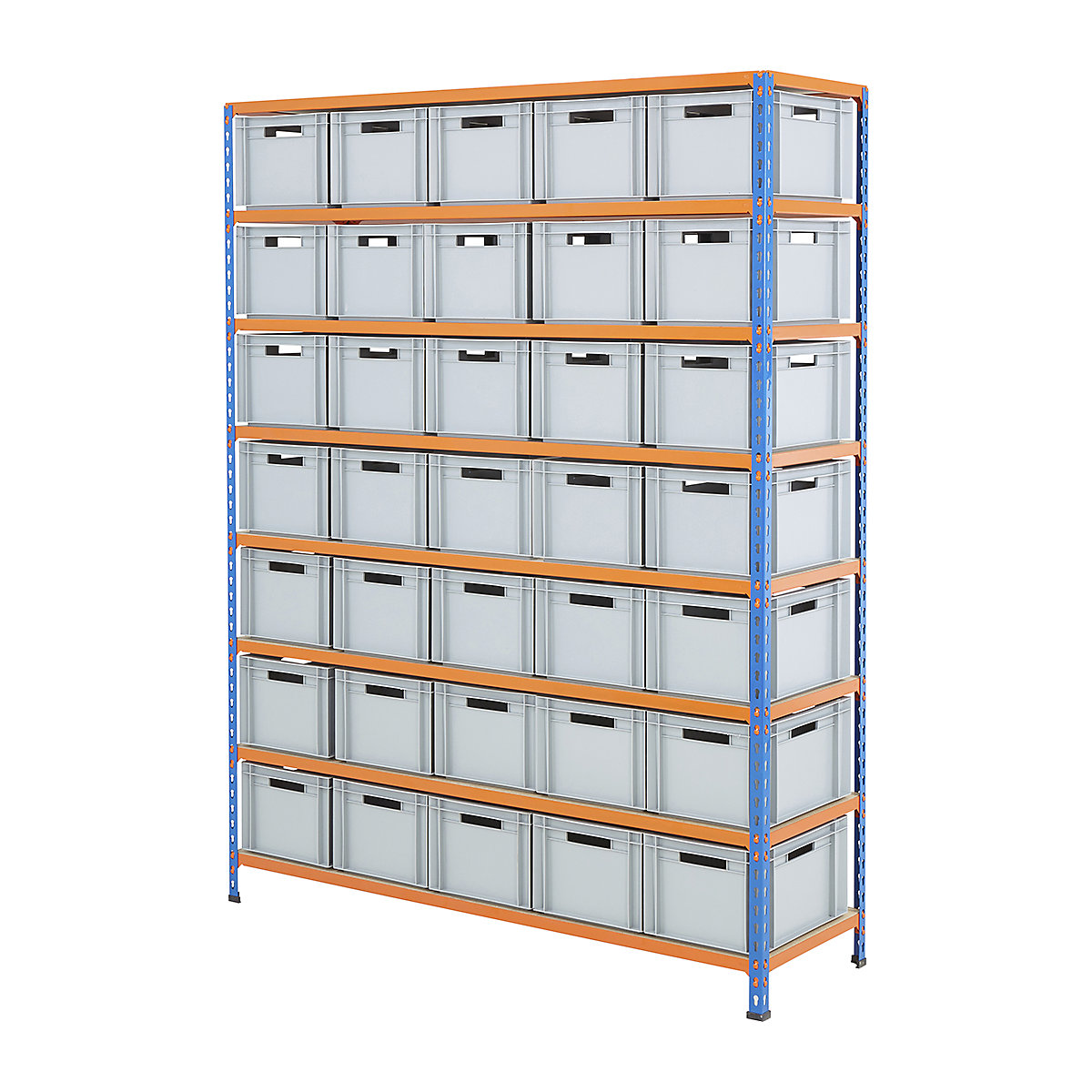 BiG340 Shelving & Euro Box Storage Solution, BiG340 Shelving & Euro Box Storage Solution, BiG340 Shelving | 1980h x 1525w x 455d mm | with 35x 20 Litre Euro Containers | 230h x 300w x 400d mm | 100kg UDL | Blue & Orange-16