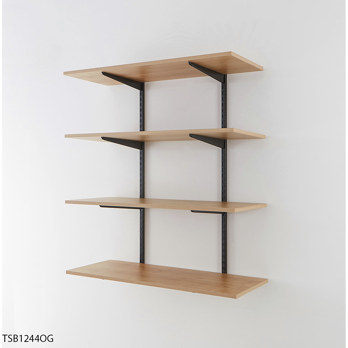 Garage Wall Mounted Shelving Kits In Black with Oak Melamine Shelves (Product illustration 4)-3