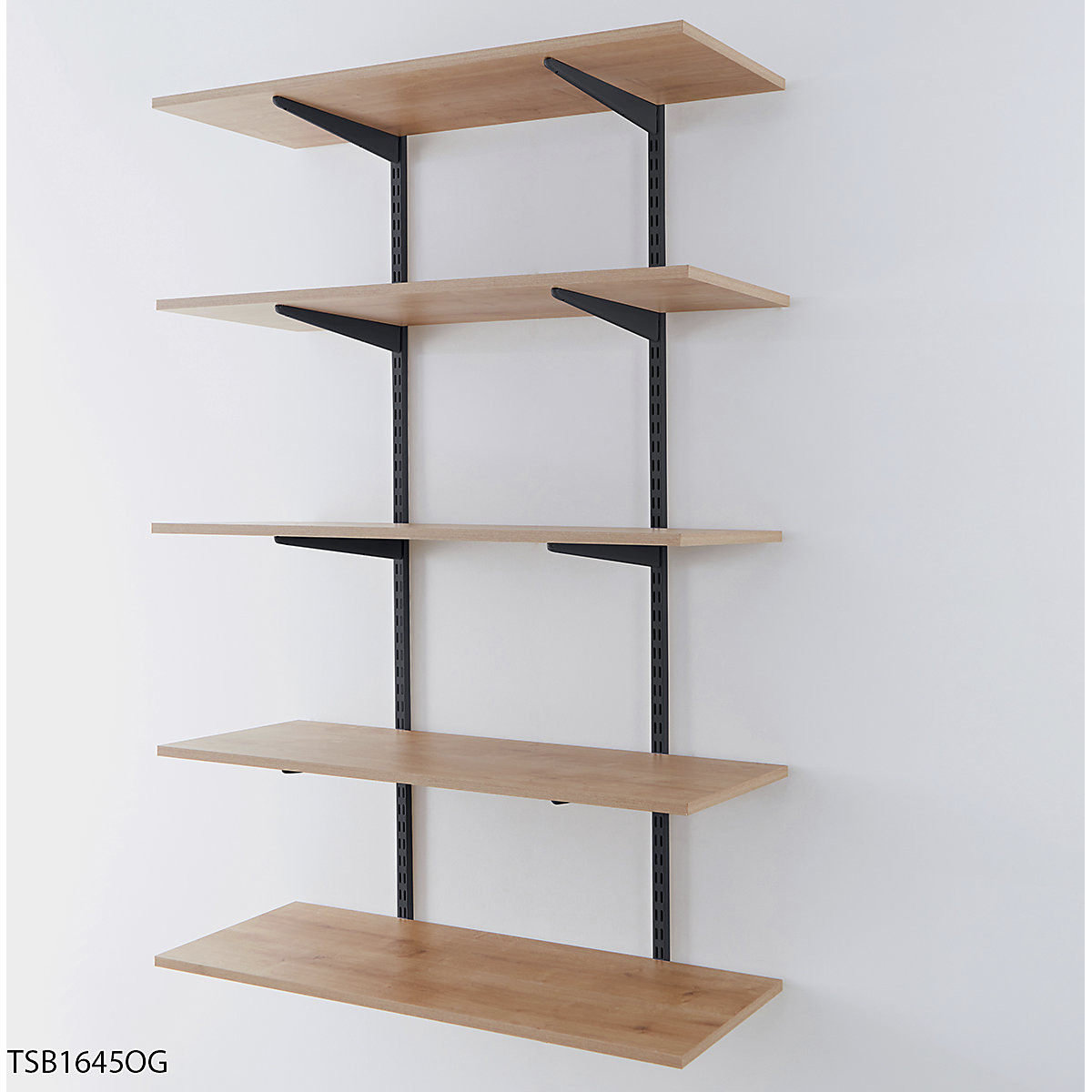 Garage Wall Mounted Shelving Kits In Black with Oak Melamine Shelves, Garage Wall Mounted Shelving Kits In Black with Oak Melamine Shelves, Garage Wall Mounted Shelving Kit in Black, 1600h x 1000w x 200d mm, with 5 Oak Melamine Levels-4