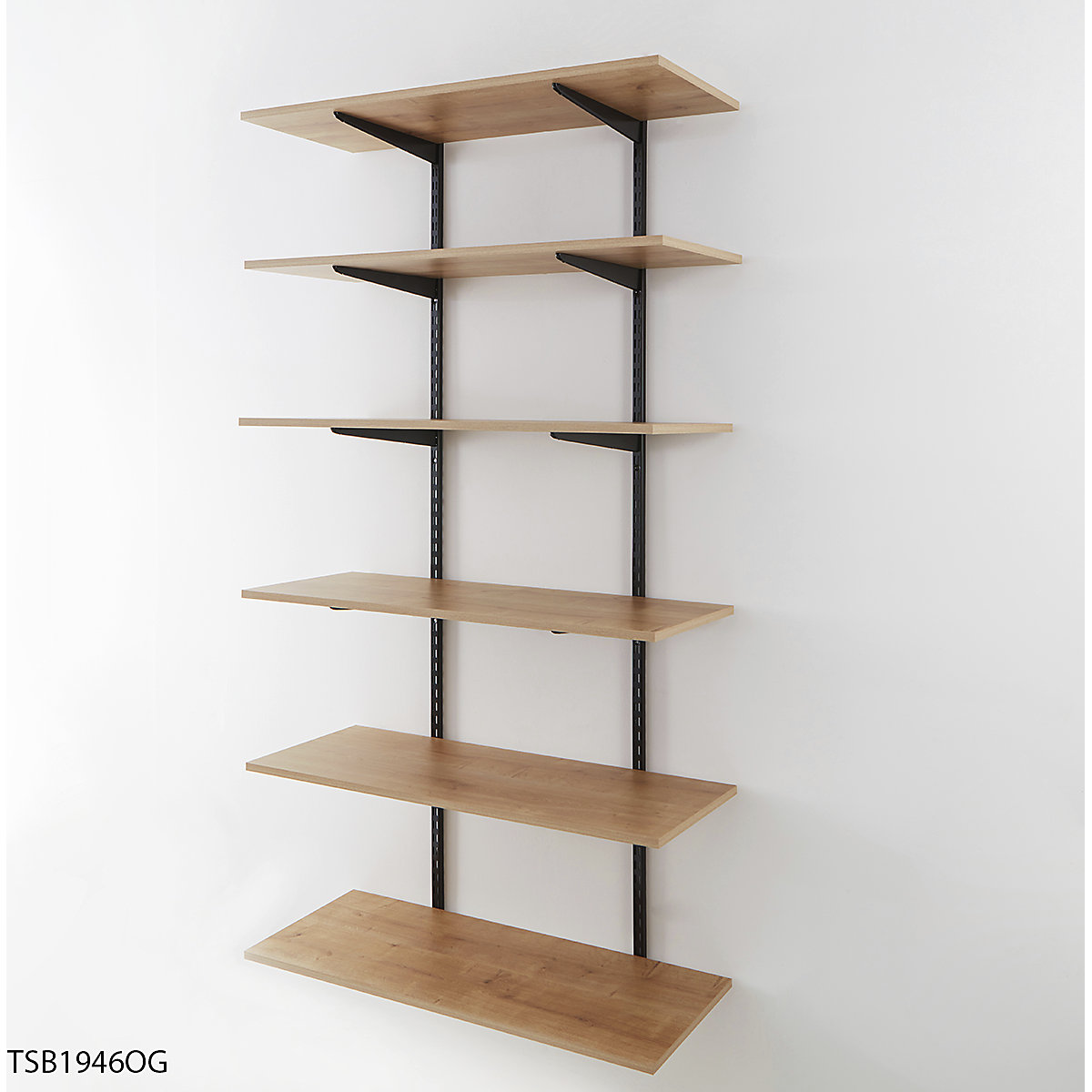 Garage Wall Mounted Shelving Kits In Black with Oak Melamine Shelves (Product illustration 6)-5
